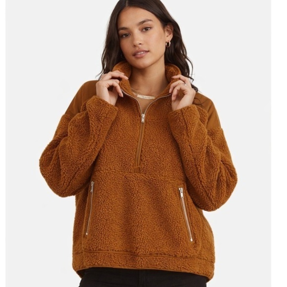 Madewell Faux Shearling Half-Zip‎ Pullover Dried Cedar Size XS NWT $148
